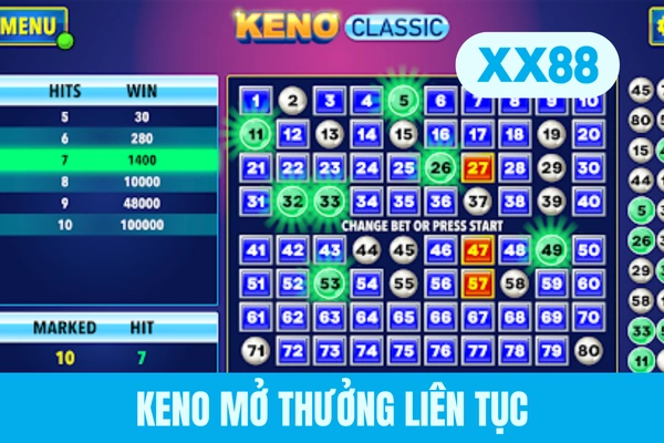 Keno mở thưởng liên tục